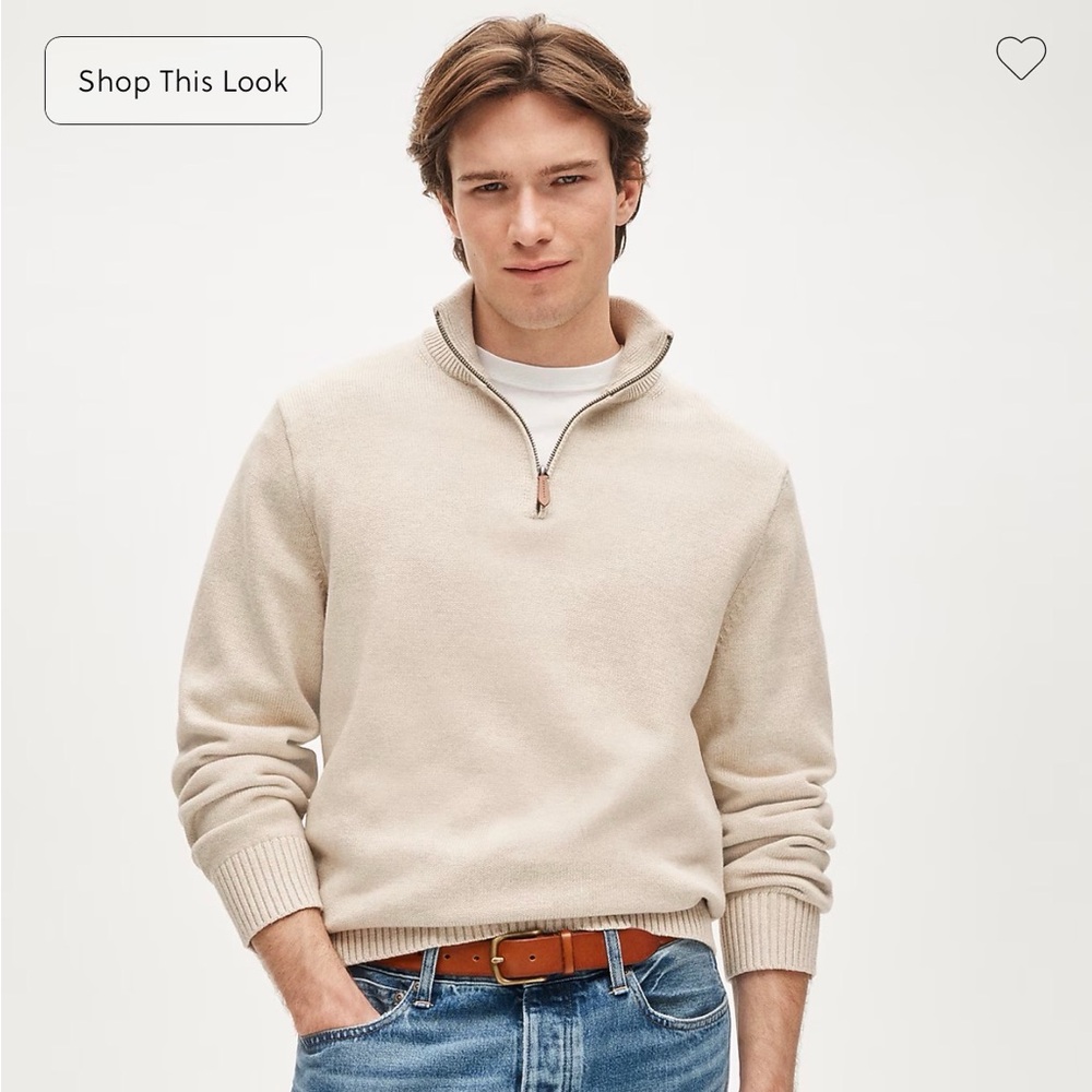 J. Crew Men's Taupe Quarter Zip Mock Neck Sweater